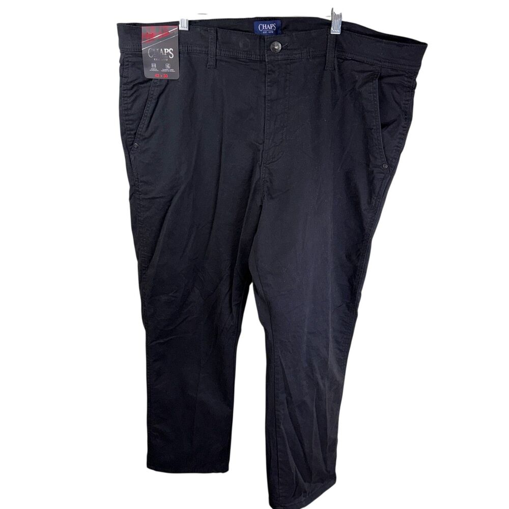 NWT Chaps Black Flannel Lined 42 x 30 Mens Straight Leg Stretch Pants